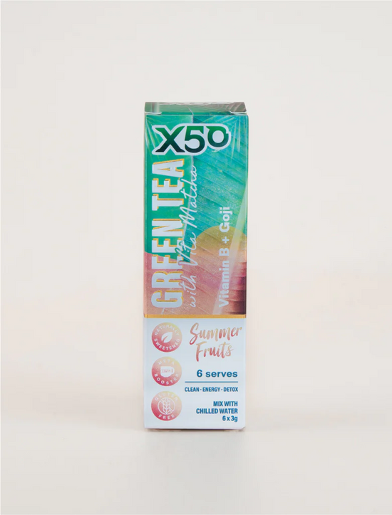 X50 Summer Fruits Green Tea - 6 Serve Vita Matcha - Schild