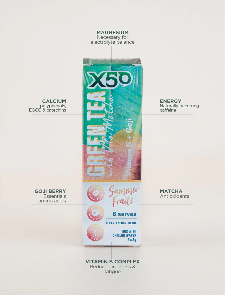 X50 Summer Fruits Green Tea - 6 Serve Vita Matcha - Schild