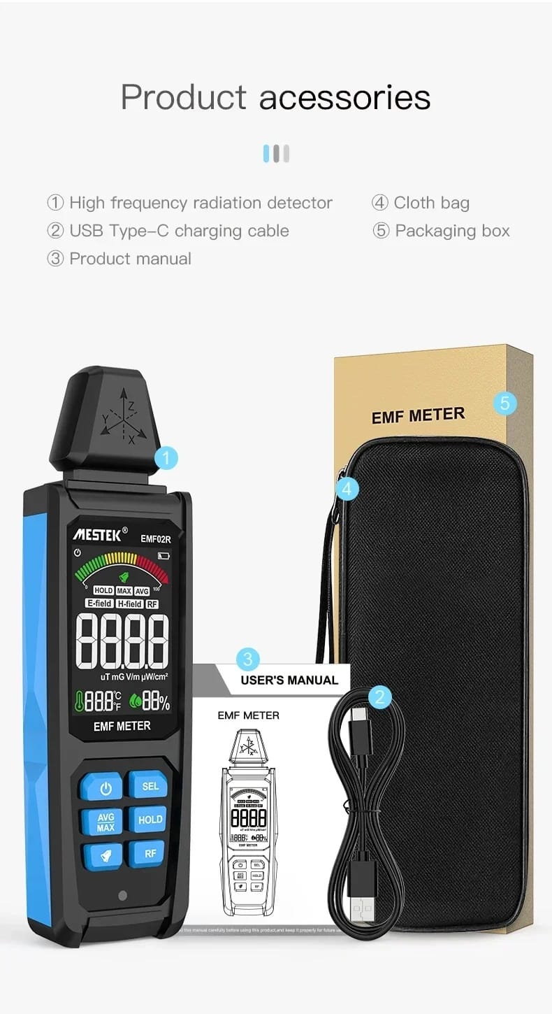 MESTEK EMF02R Electromagnetic Field & RF Radiation Detector