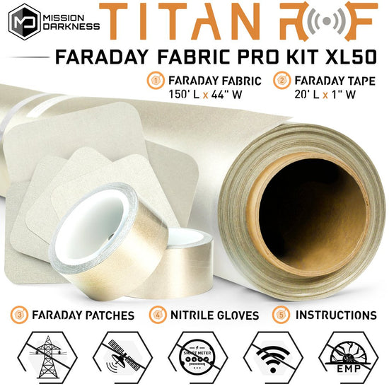 Mission Darkness TitanRF Faraday Fabric Pro Construction Kit 50 Yards //  Military Grade Conductive Material Blocks RF Signals (WiFi, Cell,  Bluetooth